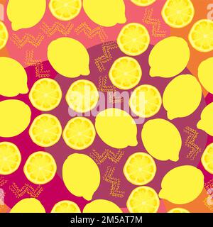 Motif sans couture avec motif citron et citron haché, motif citrons jaunes et motif coolé et vecteur d'arrière-plan coloré aux couleurs chaudes Illustration de Vecteur
