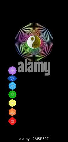 Symboles chakra et symboles de géométrie sacrée isolés sur fond de couleur avec espace de copie pour la conception Banque D'Images