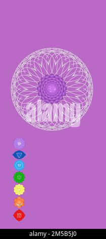 Symboles chakra et symboles de géométrie sacrée isolés sur fond de couleur avec espace de copie pour la conception Banque D'Images