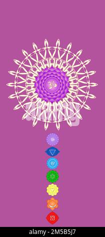 Symboles chakra et symboles de géométrie sacrée isolés sur fond de couleur avec espace de copie pour la conception Banque D'Images