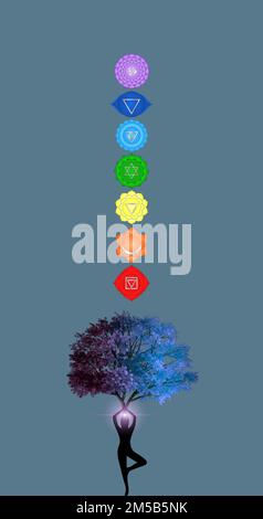 Symboles chakra et symboles de géométrie sacrée isolés sur fond de couleur avec espace de copie pour la conception Banque D'Images