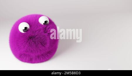3D rendu de créature floue violette sur blanc. Banque D'Images