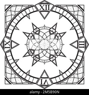 Horloge montre Gothique Tattoo Compass Vector. Illustration isolée sur fond blanc. Illustration vectorielle d'une montre gothique avec chiffres romains. Illustration de Vecteur