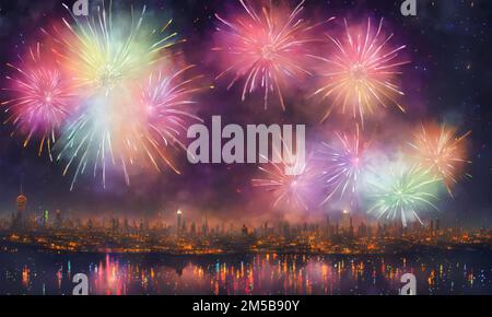 Spectacle de feu d'artifice - illustration numérique Banque D'Images