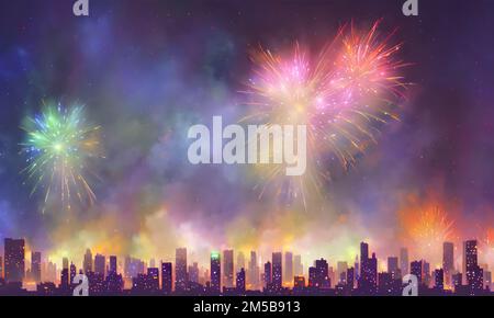 Spectacle de feu d'artifice - illustration numérique Banque D'Images