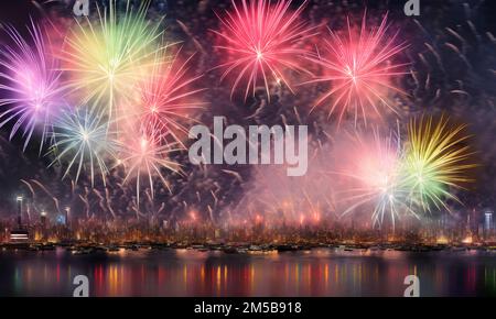 Spectacle de feu d'artifice - illustration numérique Banque D'Images
