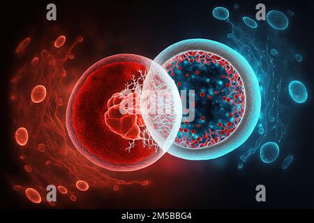 Fantasy mitose cellulaire, processus par lequel une seule cellule se divise en deux cellules filles identiques. Le noyau se divise en deux noyaux identiques, et le Banque D'Images