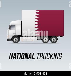 Symbole de camion de livraison nationale avec drapeau du Qatar. Icône du camionnage national et drapeau qatari Illustration de Vecteur