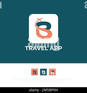 Vecteur de conception de l'application avec le logo de l'agence de voyages lettre B, illustration de la forme de la lettre B et modèle d'avion Illustration de Vecteur
