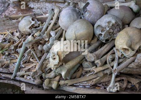 Des squelettes sont éparpillés dans le tombeau traditionnel de la tribu Toraja, Sulawesi du Sud, Indonésie. Banque D'Images