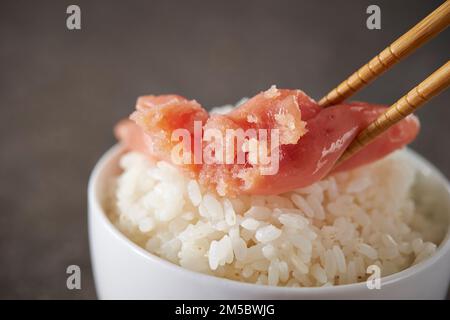 œufs de pollon salés avec riz cuit à la vapeur Banque D'Images