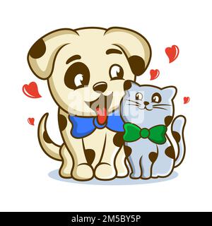Animaux de compagnie amusants chat avec logo de chien Illustration de Vecteur