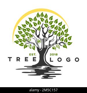 logo arbre créatif avec rivière Illustration de Vecteur