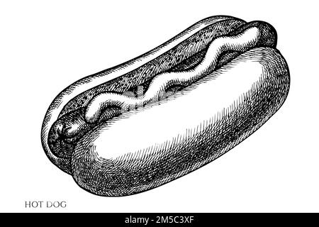 Collection d'illustrations vectorielles vintage Carnival Food. Hot dog noir et blanc. Illustration de Vecteur