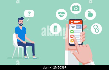 Médecine en ligne. Concept médecin en ligne avec ensemble d'icônes. Rendez-vous du médecin. Le concept de pharmacie en ligne. Illustration vectorielle plate. Illustration de Vecteur