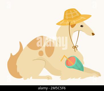 Drôle de chiens comiques avec accessoires de plage vecteur illustrations ensemble. Portraits de personnages de dessins animés de chiots mignons avec accessoires de natation isolés sur whi Banque D'Images