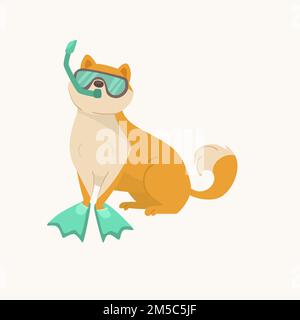 Drôle de chiens comiques avec accessoires de plage vecteur illustrations ensemble. Portraits de personnages de dessins animés de chiots mignons avec accessoires de natation isolés sur whi Banque D'Images