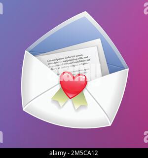 Enveloppe blanche scellée par un tampon de cire comme coeur. EPS10. Ce vecteur contient de la transparence. Illustration de Vecteur