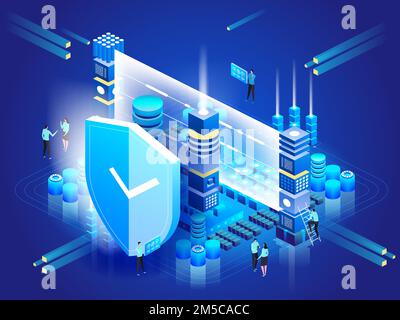 Sécurité des données. Protection du réseau. Concept d'accès personnel. Bannière de sécurité des données numériques. Style isométrique Vector 3D Illustration de Vecteur