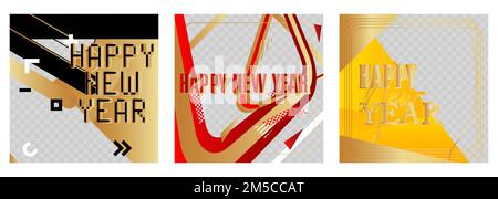 Ensemble d'affiches de luxe à illustrations vectorielles Happy New Year. Résumé élégant modèle d'événement pour site Web, bannière, couverture de livre, présentation. Illustration de Vecteur