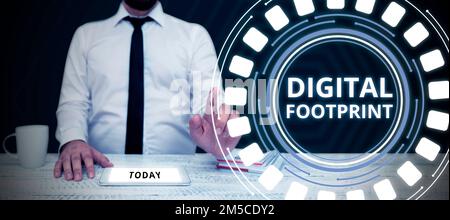 Texte d'écriture empreinte numérique. Le mot écrit sur utilise la technologie numérique pour faire fonctionner le processus de fabrication Banque D'Images