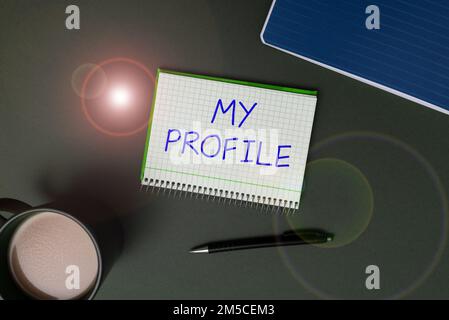Affiche affichant mon profil. Dossier d'approche commerciale de vos informations personnelles qui définissent qui vous êtes Banque D'Images