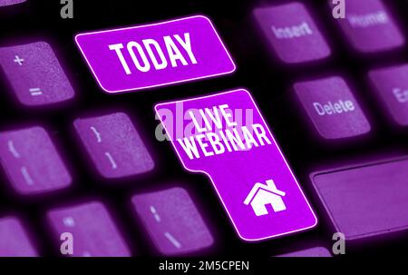 Légende du webinaire en direct. Présentation de l'entreprise Séminaire interactif transmis sur le Web en temps réel Banque D'Images