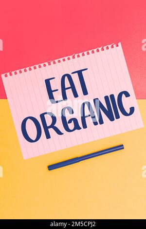 Affiche manuscrite Eat Organic. Mot pour la réduction de manger des bonbons diabète contrôle régime Banque D'Images