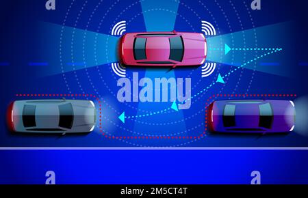 Smart car le système d'assistance Parking le stationnement en parallèle. Vector illustration. Illustration de Vecteur