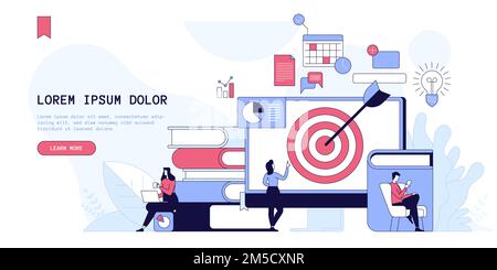 Modèle de page d'accueil de la campagne de marketing numérique. Idée d'interface de page d'accueil de site Web d'affaires de publicité de médias sociaux avec illustrations vectorielles plates. Activé Illustration de Vecteur