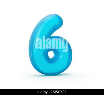 Illustration en 3D du chiffre six de gelée bleue isolée sur fond blanc Banque D'Images