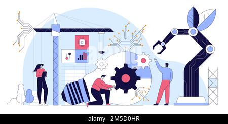 Développement de l'IA. Un groupe de programmeurs crée une intelligence artificielle, un algorithme, un réseau neuronal. Technologie INFORMATIQUE, business et ai concept. Vecteur f Illustration de Vecteur