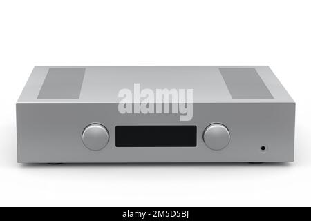 Chaîne hi-Fi avec platine et amplificateur pour Home Cinéma sur fond blanc. Banque D'Images