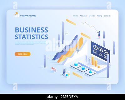 Statistiques et énoncé des affaires. Concept d'administration financière. Conseil pour la performance de l'entreprise, concept d'analyse. Infographies isométriques pour Illustration de Vecteur