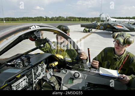 Dimanche, le Commandant suprême a visité la base aérienne Hagshult pendant l'exercice 04 de la Force aérienne (en suédois : Flygvapenövning-04), où, entre autres, le Jas 39 Gripen a été piloté. Banque D'Images