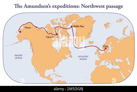 Carte de l'expédition de Roald Amundsen au passage du Nord-Ouest Banque D'Images