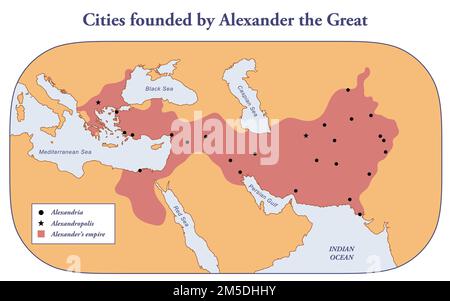 Carte des villes fondée par Alexandre le Grand Banque D'Images