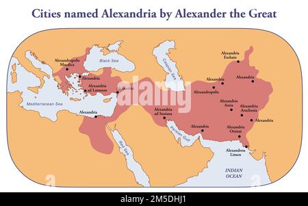 Carte des villes nommées Alexandrie par Alexandre le Grand Banque D'Images