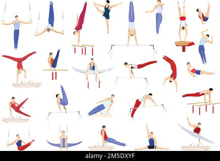 Silhouettes de gymnastique sur fond blanc. Athlets en uniforme. Illustration de Vecteur