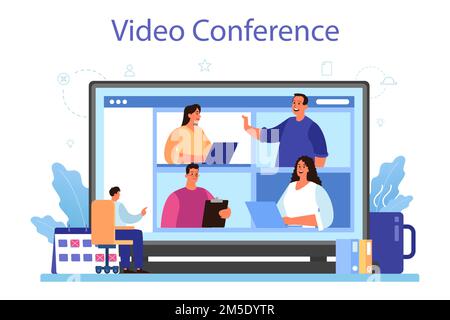 Service ou plate-forme en ligne du conseil d'administration. Planification et développement des activités. Processus de brainstorming ou de négociation. Vidéoconférence en ligne. vec plat Illustration de Vecteur