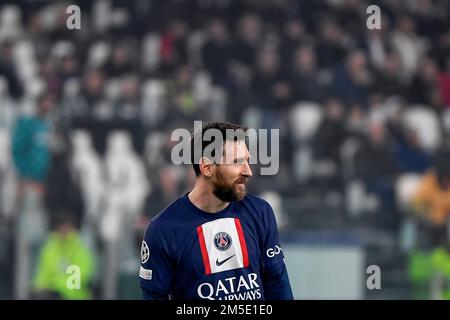 Lionel Messi de Paris Saint Germain lors du match de football du groupe H de la Ligue des Champions entre le FC Juventus et Paris Saint Germain au stade Juventus Banque D'Images