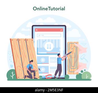 Service ou plate-forme en ligne d'installateur de revêtement de sol. Parquet professionnel, parquet ou carrelage. Concept de réparation et de rénovation. Didacticiel en ligne. Illustration de Vecteur