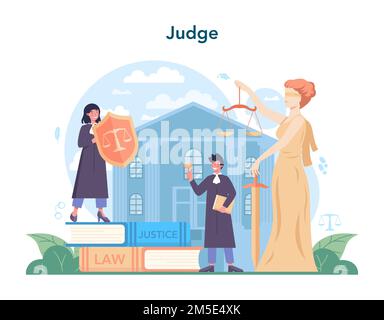 Juge concept. Employé de cour pour la justice et le droit. Juge en robe noire traditionnelle d'entendre un cas et de la détermination de la peine. Jugement et idée de punition. JE Illustration de Vecteur