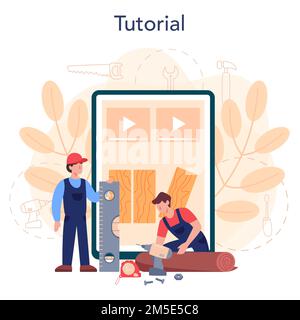 Service ou plate-forme en ligne d'installateur de revêtement de sol. Pose de parquet professionnelle. Concept de réparation et de rénovation. Didacticiel en ligne. Vecteur plat isolé Illustration de Vecteur