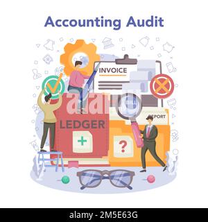 Concept d'audit comptable. Recherche et analyse en exploitation d'entreprise. Gestion financière professionnelle. Inspection et analyse financières. Fl. Isolée Illustration de Vecteur