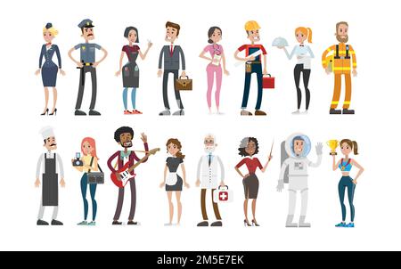 Personnel professions ensemble. Police et chef, chanteur et médecin. Illustration de Vecteur