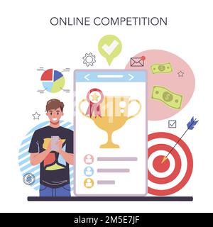 Service ou plate-forme en ligne d'analyse de la concurrence. Concurrence des entreprises. Développement de la stratégie de promotion. Concours en ligne. Illustration vectorielle plate Illustration de Vecteur