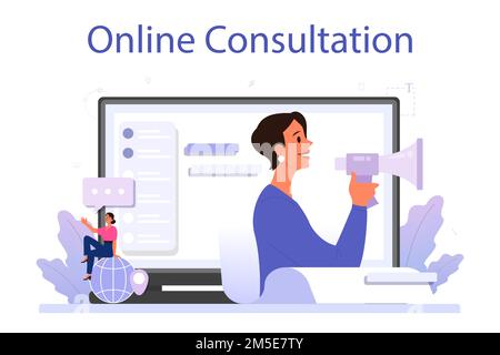 Service ou plate-forme en ligne de réputation d'entreprise. Établir des relations et améliorer la fidélité des clients. Note et feedback. Consultation en ligne. Vecteur Illustration de Vecteur