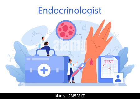 Concept endocrinologue. Examen de la thyroïde. Médecin examiner l'hormone et le glucose. Idée de santé et de traitement médical. Illustrat vectoriel plat isolé Illustration de Vecteur