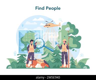 Secours d'urgence. Secouriste ambulancier en uniforme aidant les premiers soins à la personne blessée. Recherche de personnes. Illustrateur de vecteur plat isolé Illustration de Vecteur